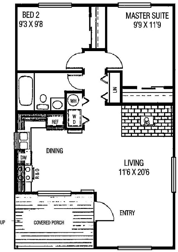 First Floor Plan of Cabin   Narrow Lot   Vacation   House Plan 98711
