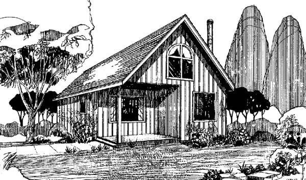Elevation of Cabin   Narrow Lot   Vacation   House Plan 98711
