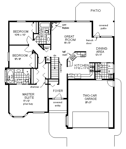 First Floor Plan of Ranch   House Plan 98855
