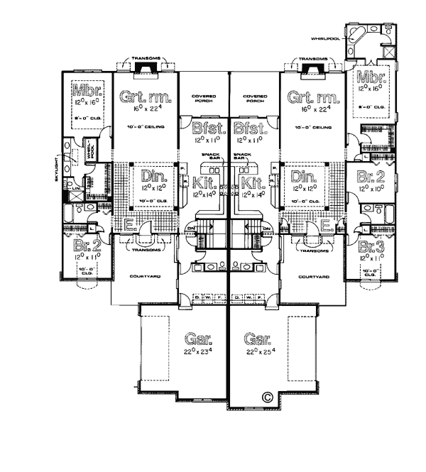 First Floor Plan of Traditional Multi-Family Plan 99427