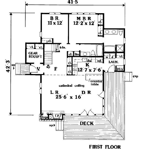 First Floor Plan of Coastal   Contemporary   Vacation   House Plan 99645