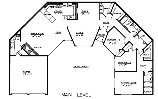 First Floor Plan of Contemporary   Retro   House Plan 99720