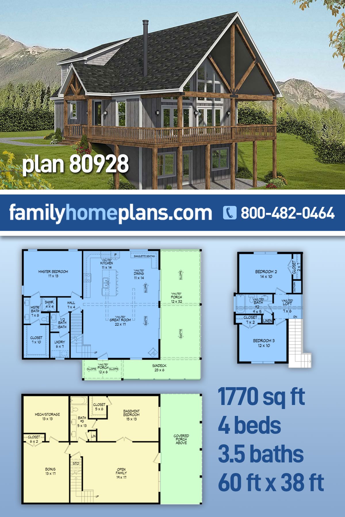 Plan 80928 | Traditional Style with 4 Bed, 4 Bath