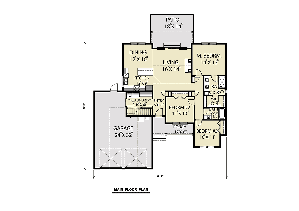 Plan 40952 | Farmhouse Style with 3 Bed, 2 Bath, 2 Car Garage