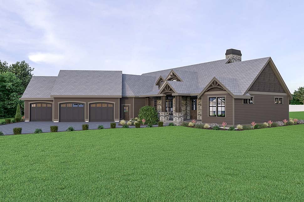 Craftsman, Ranch Plan with 3285 Sq. Ft., 3 Bedrooms, 3 Bathrooms, 3 Car Garage Picture 4