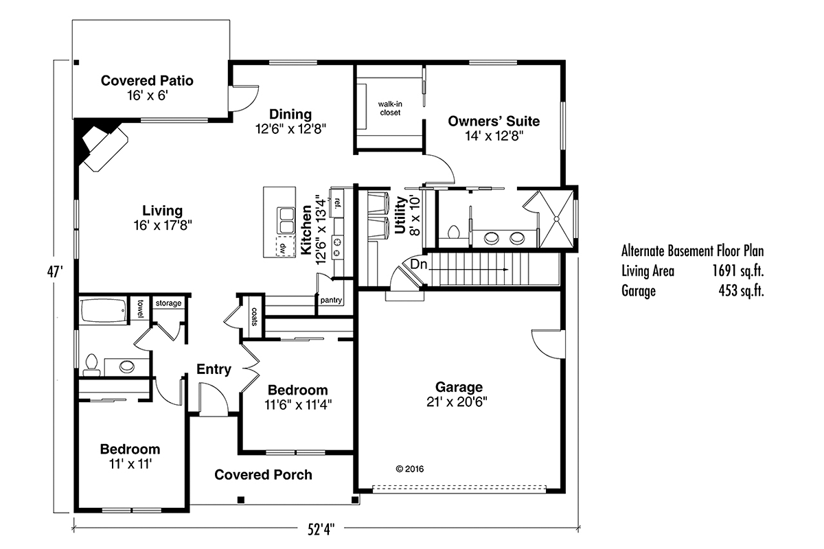 Plan 41230 | Traditional Style with 3 Bed, 2 Bath, 2 Car Garage