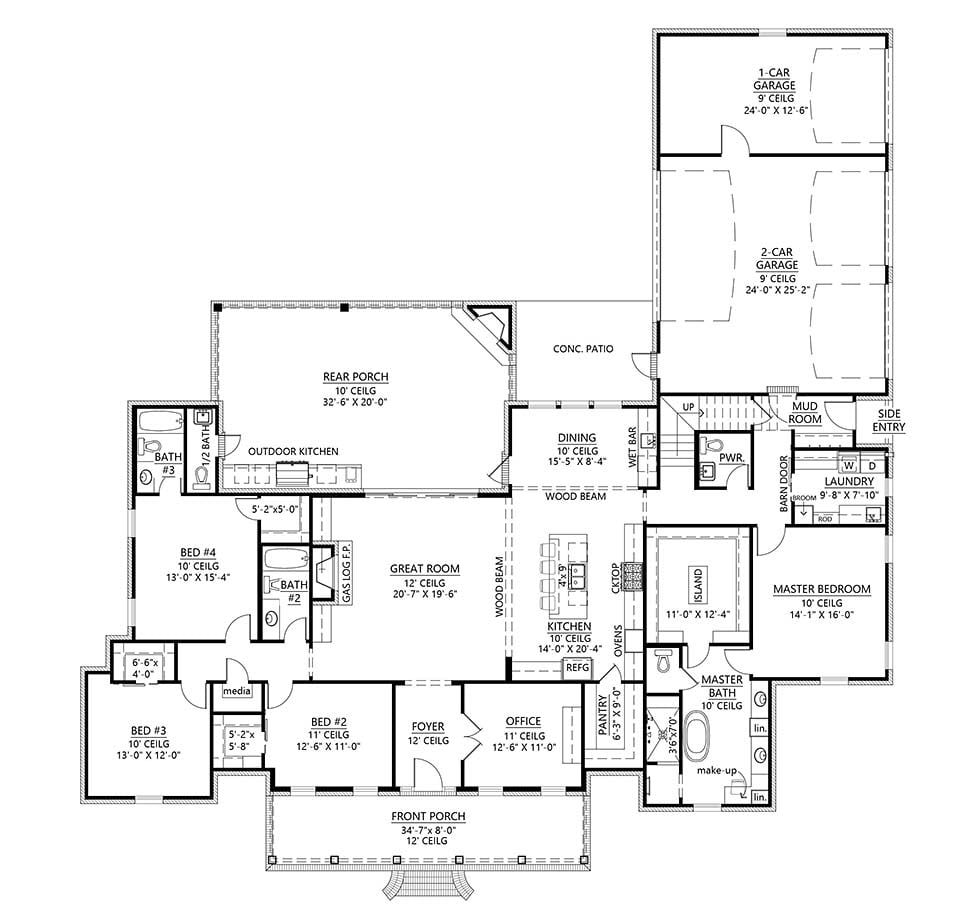 Acadian, Southern Plan with 3059 Sq. Ft., 4 Bedrooms, 5 Bathrooms, 3 Car Garage Picture 5