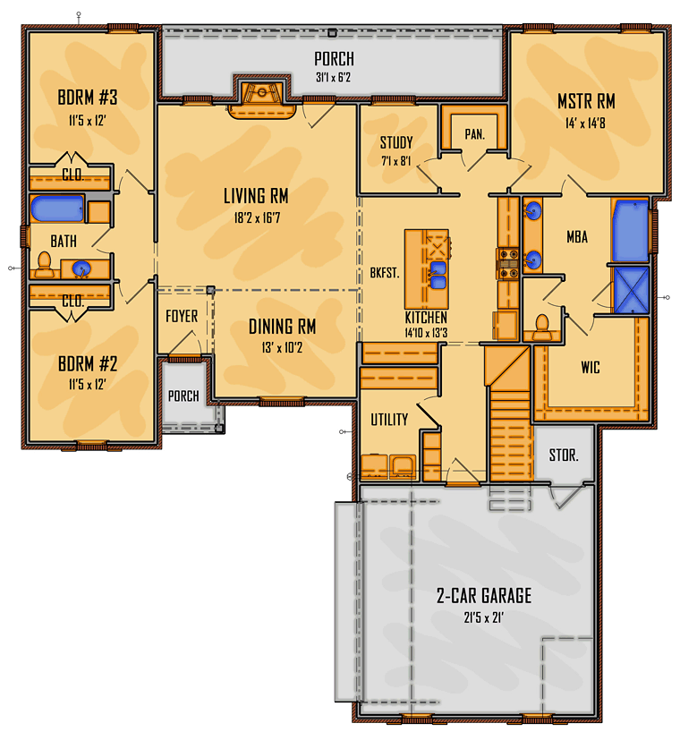 Plan 41529 | Traditional Style with 4 Bed, 3 Bath, 2 Car Garage