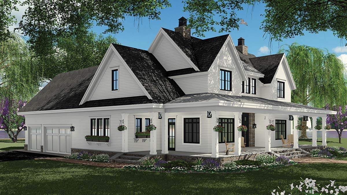 Country, Farmhouse Plan with 2570 Sq. Ft., 3 Bedrooms, 4 Bathrooms, 3 Car Garage Picture 3