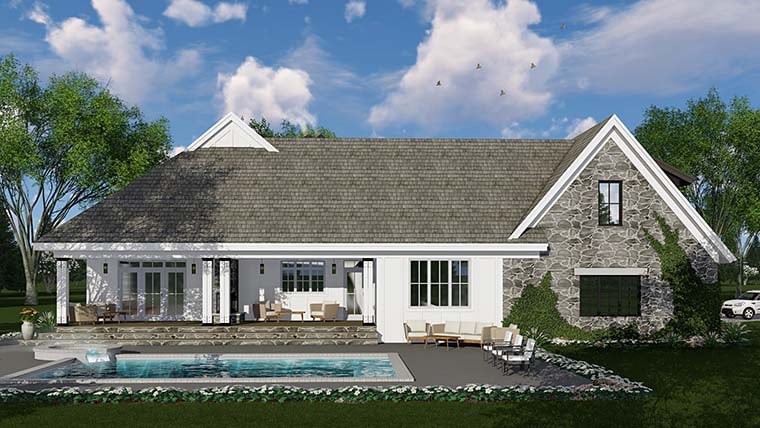 Bungalow, Cottage, Country, Craftsman, Farmhouse, Traditional Plan with 2483 Sq. Ft., 3 Bedrooms, 3 Bathrooms, 2 Car Garage Rear Elevation