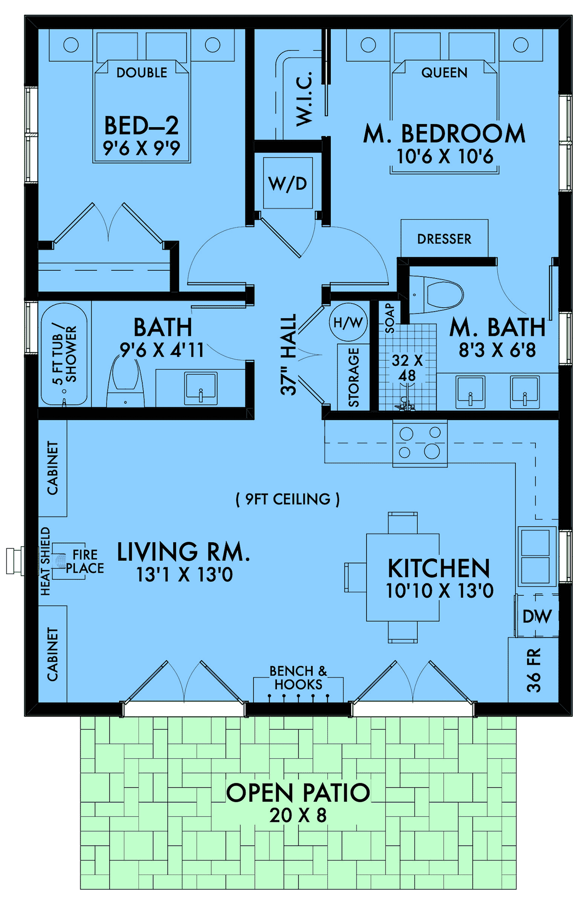 Plan 42922 Small Ranch Home Floor Plan With Two Bedrooms And Tw
