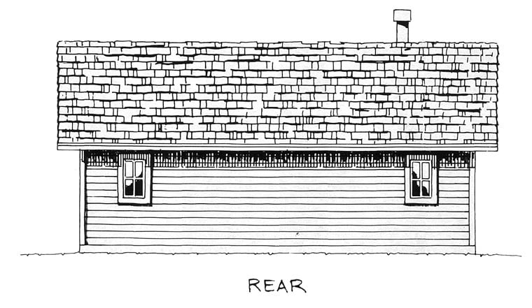 Cabin, Cottage Plan with 1031 Sq. Ft., 2 Bedrooms, 2 Bathrooms Rear Elevation