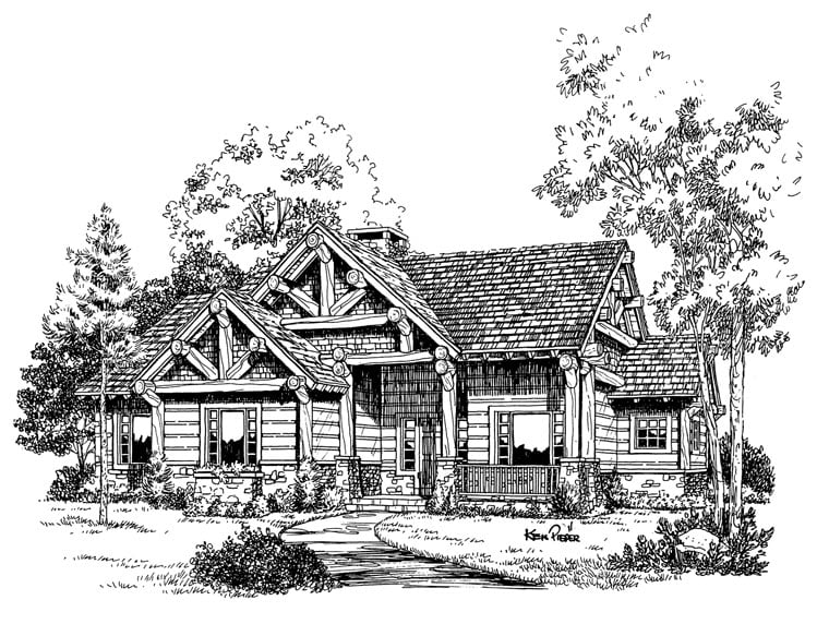Cabin, Craftsman, Log Plan with 1416 Sq. Ft., 3 Bedrooms, 2 Bathrooms Picture 5