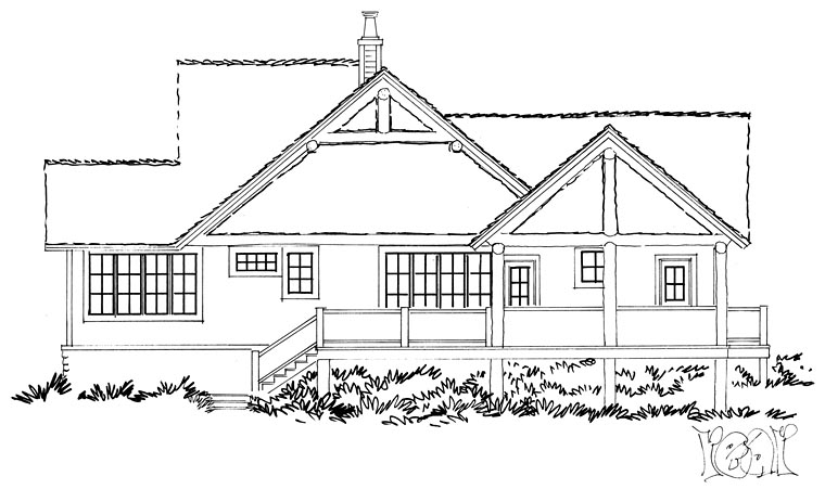 Bungalow, Cottage, Country, Craftsman Plan with 1689 Sq. Ft., 3 Bedrooms, 3 Bathrooms Rear Elevation