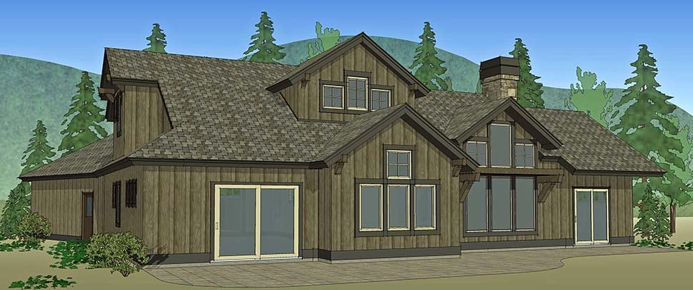 Country, Craftsman Plan with 2350 Sq. Ft., 3 Bedrooms, 4 Bathrooms, 2 Car Garage Rear Elevation