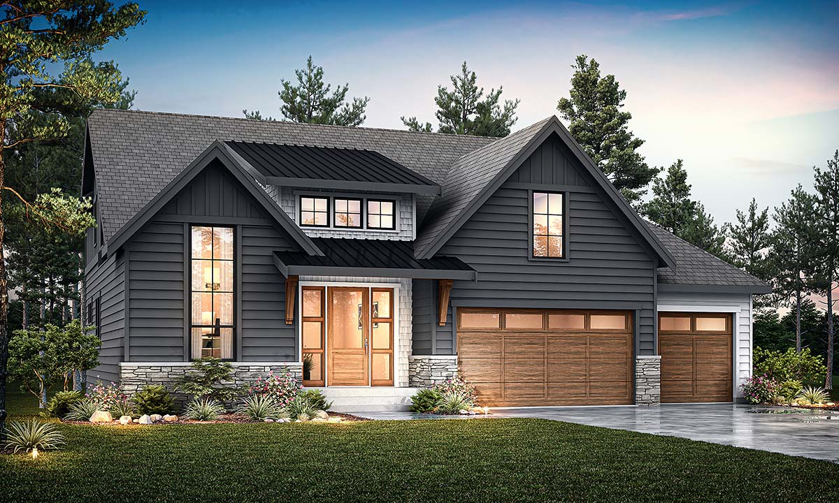 Plan 43674 | Farmhouse Style with 3 Bed, 3 Bath, 3 Car Garage