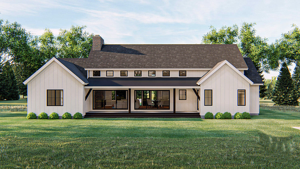 Farmhouse Plan with 2278 Sq. Ft., 3 Bedrooms, 3 Bathrooms, 2 Car Garage Rear Elevation