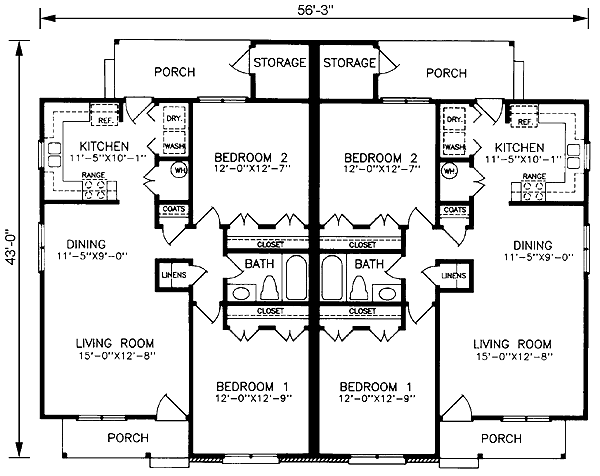 Plan 45365 | Small Duplex House Plans to Build a Two Family Home with 2 ...