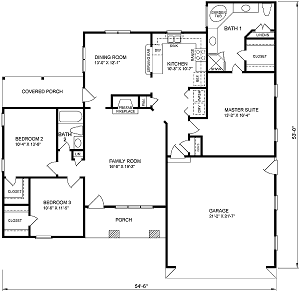 Plan 45401 | One-Story Style with 3 Bed, 2 Bath, 2 Car Garage