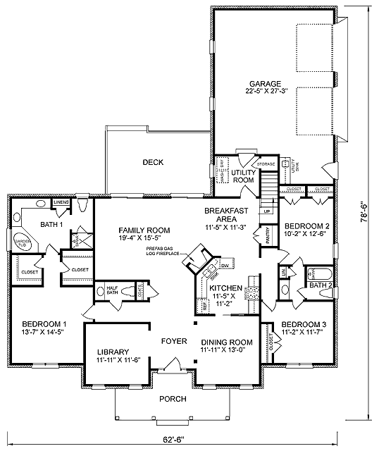 Plan 45447 | Traditional Style with 3 Bed, 3 Bath, 2 Car Garage