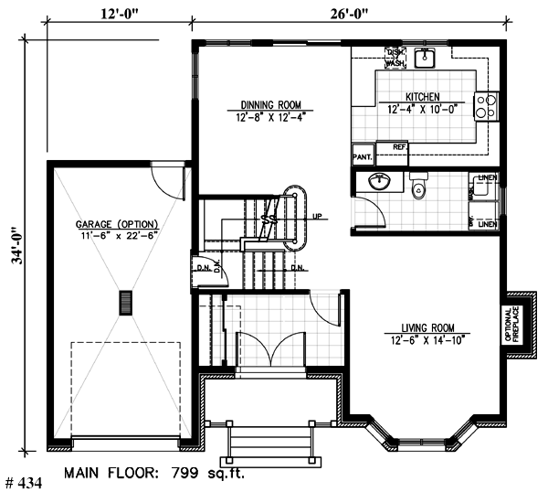 Plan 48107 | Narrow Lot Style with 3 Bed, 2 Bath, 1 Car Garage