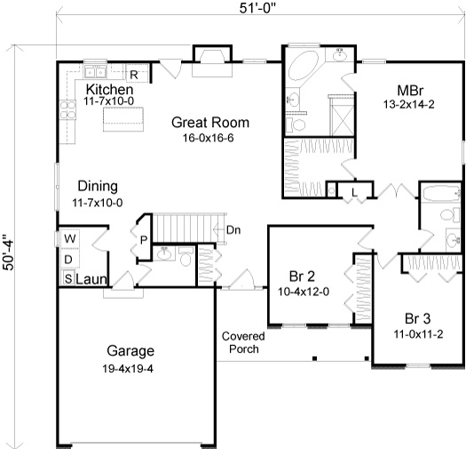 Plan 49110 | One-Story Style with 3 Bed, 3 Bath, 2 Car Garage