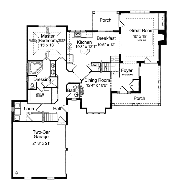 Traditional House Plan 50028 with 4 Bed, 3 Bath, 2 Car Garag