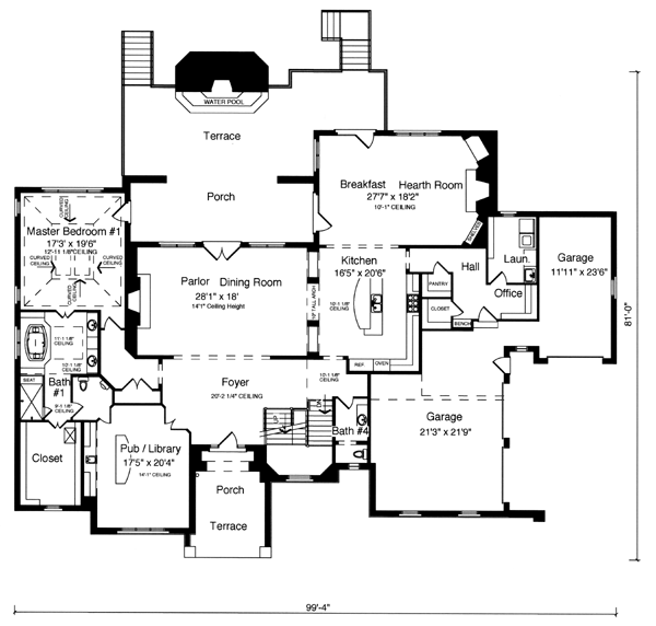 Plan 50187 | Tudor Style with 4 Bed, 4 Bath, 3 Car Garage