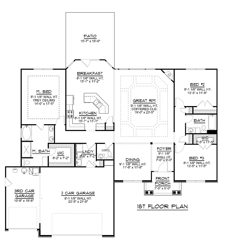 Plan 50734 | Traditional Style with 3 Bed, 3 Bath, 3 Car Garage