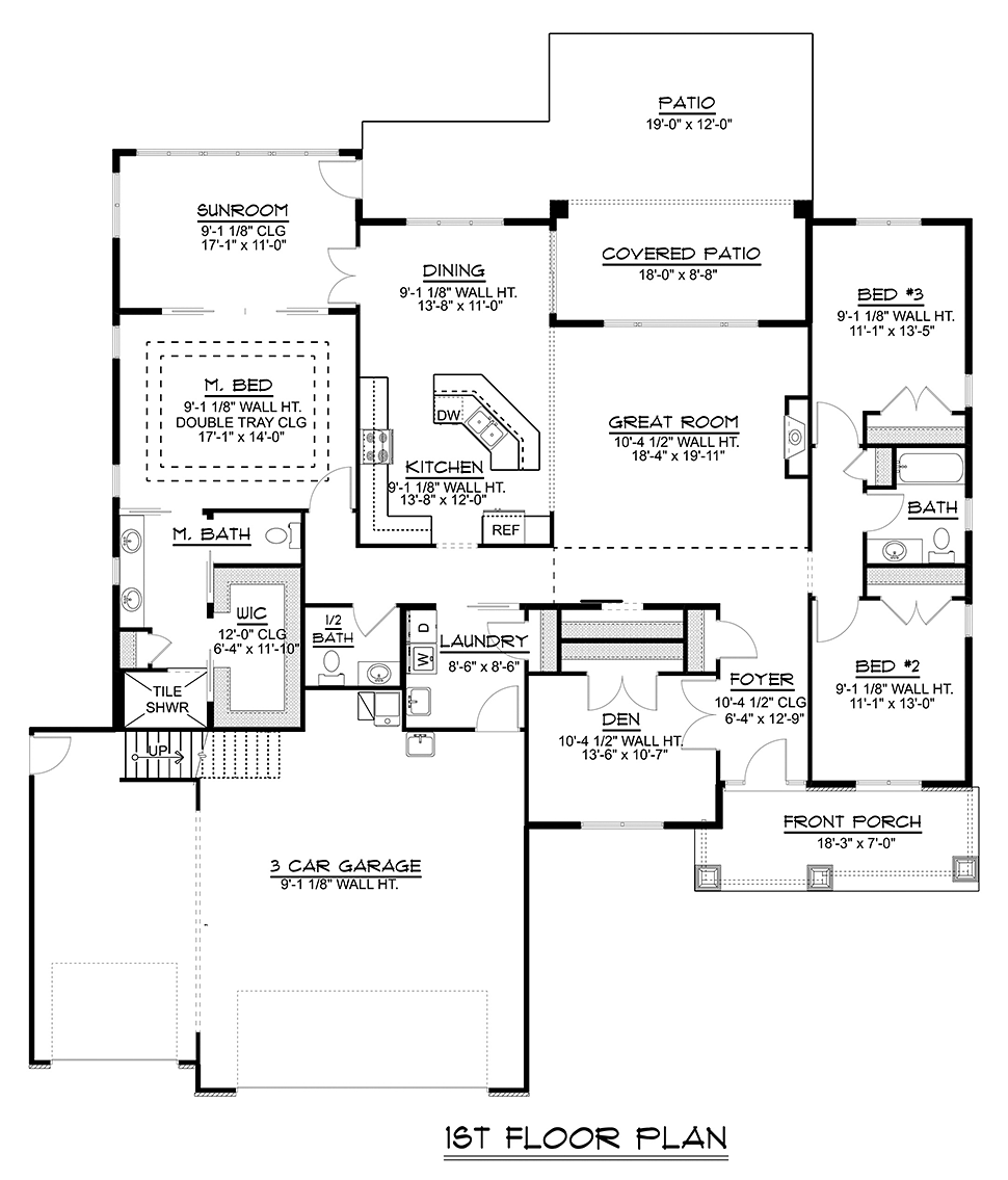 Plan 51819 | Traditional Style with 3 Bed, 3 Bath, 3 Car Garage