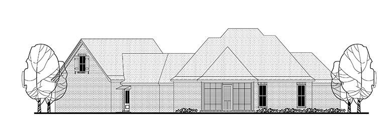 Country, French Country, Traditional Plan with 2024 Sq. Ft., 3 Bedrooms, 2 Bathrooms, 2 Car Garage Rear Elevation