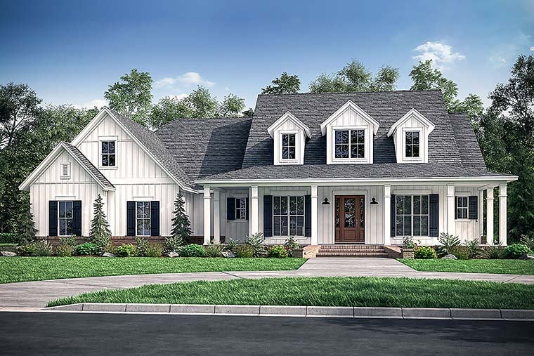 Country, Farmhouse, Southern Plan with 2926 Sq. Ft., 4 Bedrooms, 4 Bathrooms, 3 Car Garage Elevation