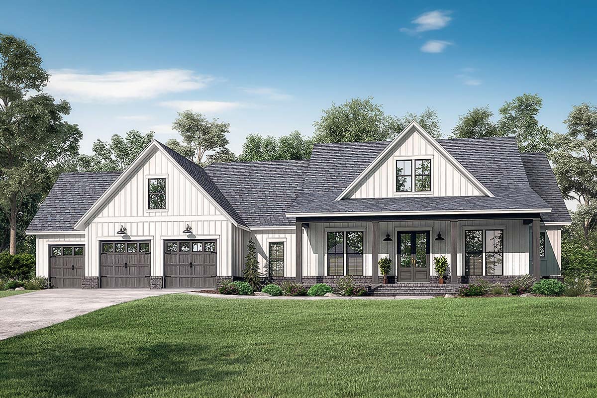 Country, Farmhouse, Southern Plan with 2763 Sq. Ft., 4 Bedrooms, 4 Bathrooms, 3 Car Garage Elevation