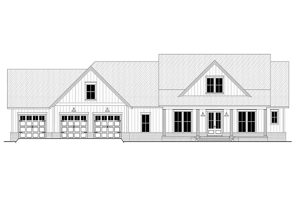 Country, Farmhouse, Southern Plan with 2763 Sq. Ft., 4 Bedrooms, 4 Bathrooms, 3 Car Garage Picture 4