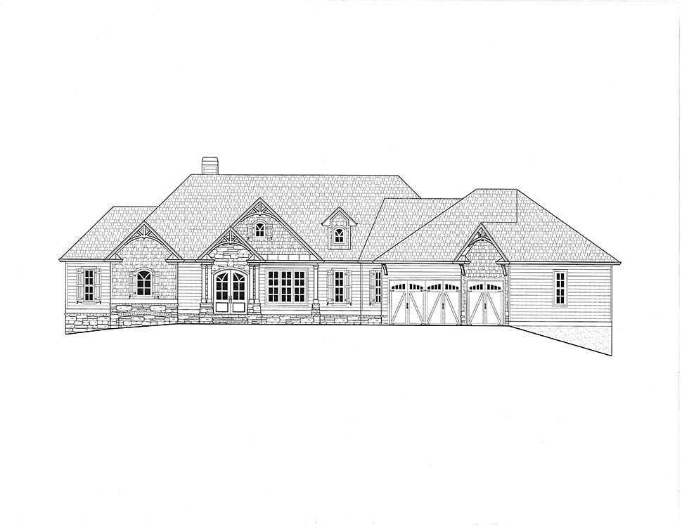 Cottage, Craftsman Plan with 3869 Sq. Ft., 4 Bedrooms, 4 Bathrooms, 3 Car Garage Picture 2