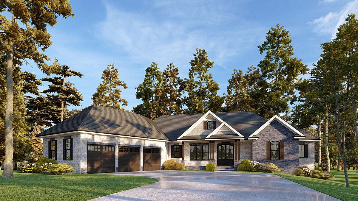 Craftsman, Traditional Plan with 3832 Sq. Ft., 4 Bedrooms, 4 Bathrooms, 3 Car Garage Elevation