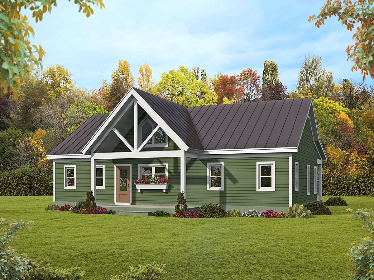 Contemporary, Ranch, Traditional Plan with 1357 Sq. Ft., 2 Bedrooms, 2 Bathrooms Rear Elevation