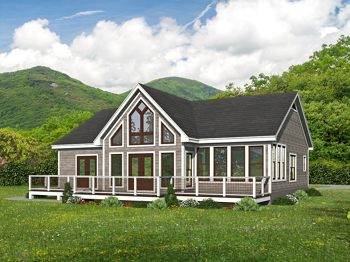 Bungalow, Country, Craftsman, Prairie Style, Ranch, Traditional Plan with 1541 Sq. Ft., 2 Bedrooms, 2 Bathrooms Rear Elevation