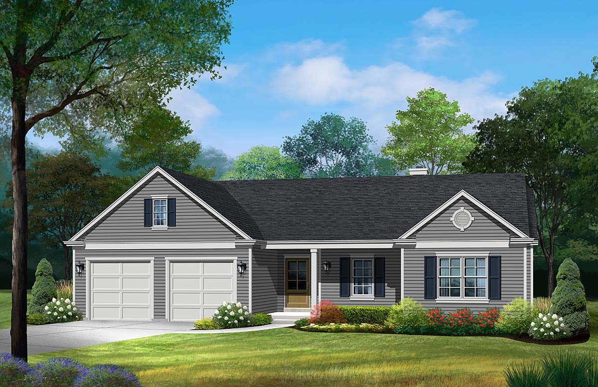 Traditional Style with 3 Bed, 2 Bath, 2 Car Garage - House Plan 52215