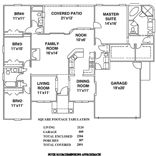 Plan 53369 | with 4 Bed, 3 Bath, 2 Car Garage