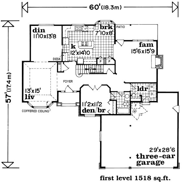 Plan 55121 | European Style with 3 Bed, 3 Bath, 3 Car Garage