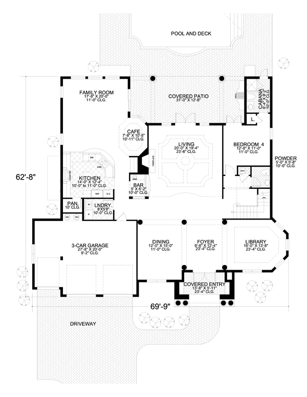 Plan 55843 | Florida Style with 4 Bed, 5 Bath, 3 Car Garage