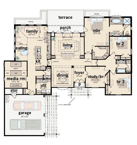 Traditional Style with 4 Bed, 3 Bath, 2 Car Garage - Plan 56264