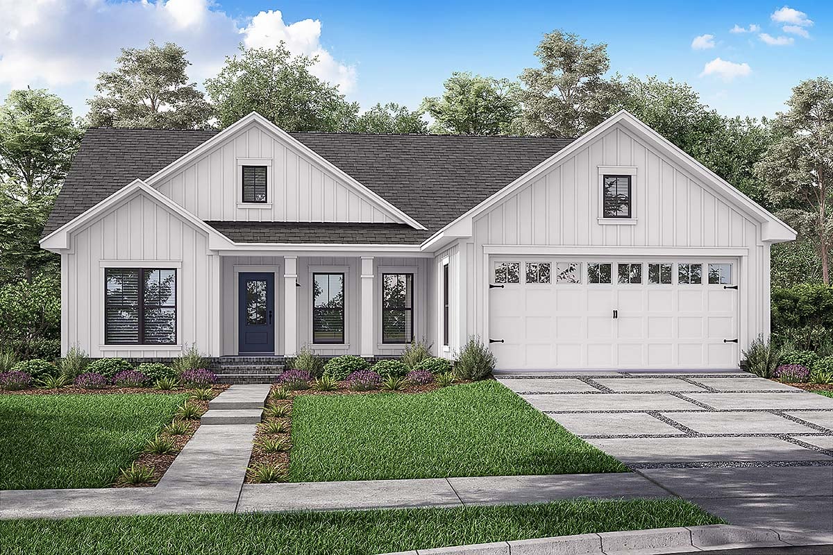 Country, Farmhouse, Traditional Plan with 1416 Sq. Ft., 3 Bedrooms, 2 Bathrooms, 2 Car Garage Elevation