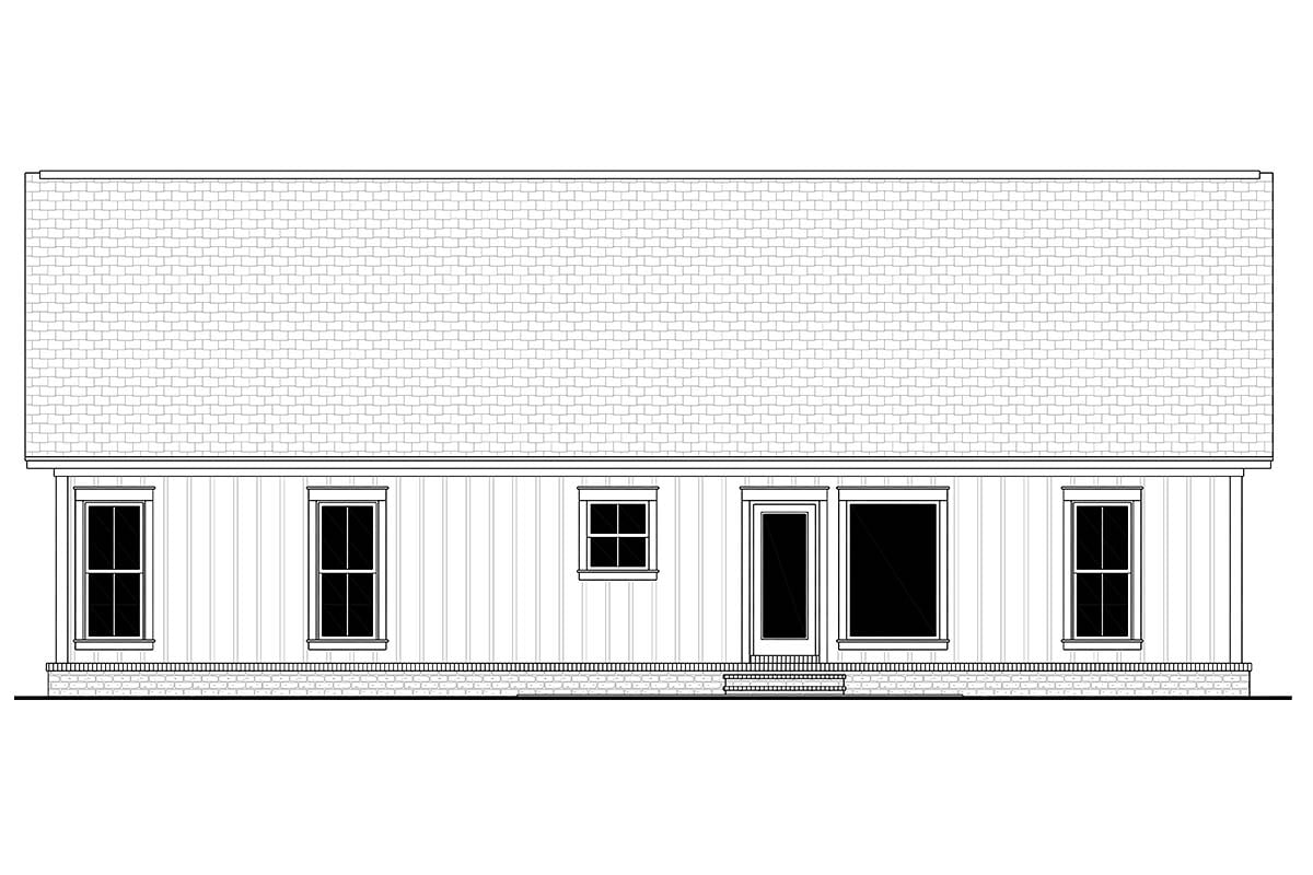 Country, Farmhouse, Traditional Plan with 1416 Sq. Ft., 3 Bedrooms, 2 Bathrooms, 2 Car Garage Rear Elevation