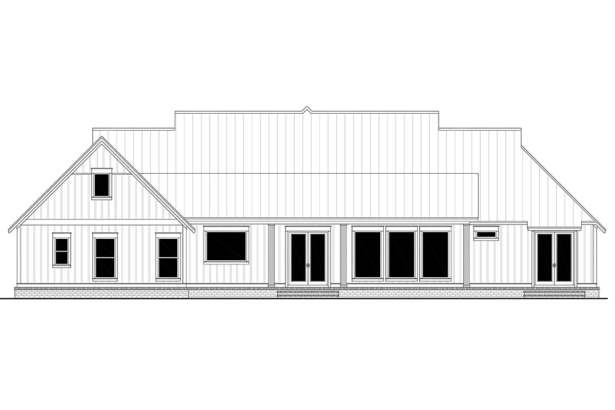 Country, Farmhouse, One-Story, Traditional Plan with 3086 Sq. Ft., 4 Bedrooms, 4 Bathrooms, 3 Car Garage Rear Elevation