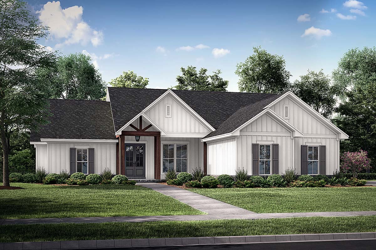 Country, Farmhouse, One-Story Plan with 1992 Sq. Ft., 4 Bedrooms, 2 Bathrooms, 2 Car Garage Elevation