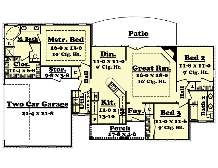 Plan 56966 Brick Country House Plans With Large Patio