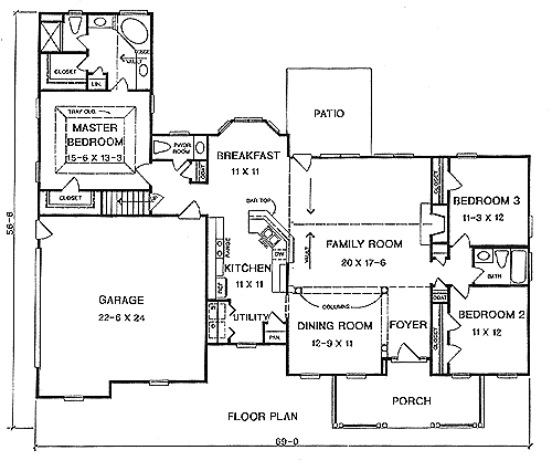 Plan 58121 | Traditional Style with 3 Bed, 2.5 Bath, 2 Car Garage