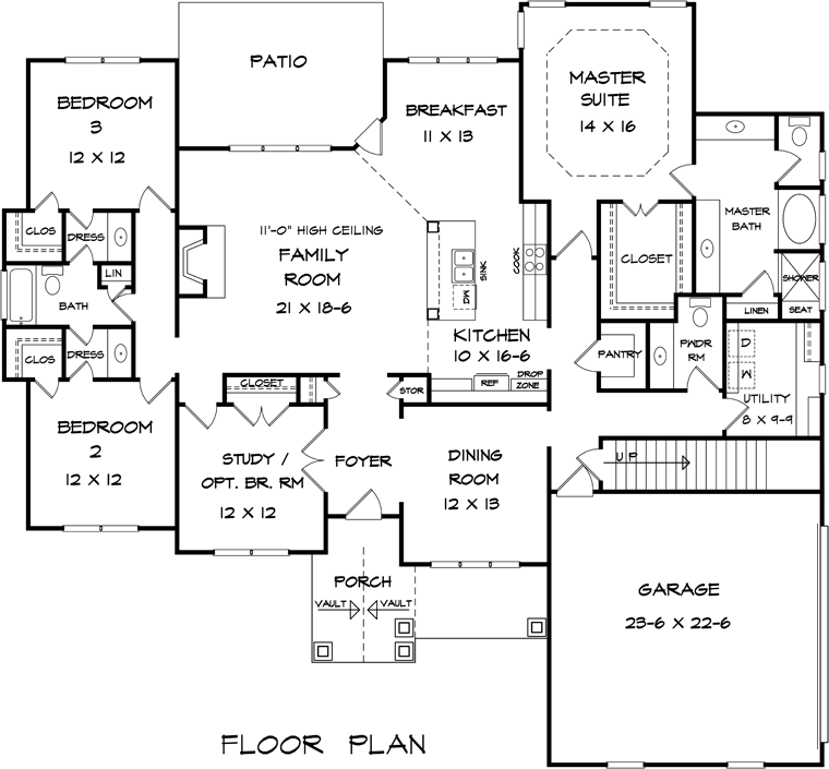 Plan 58279 | Traditional Style with 4 Bed, 3 Bath, 2 Car Garage